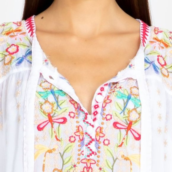 Johnny Was Dragonfly silk blouse top tunic  M - Picture 6 of 8